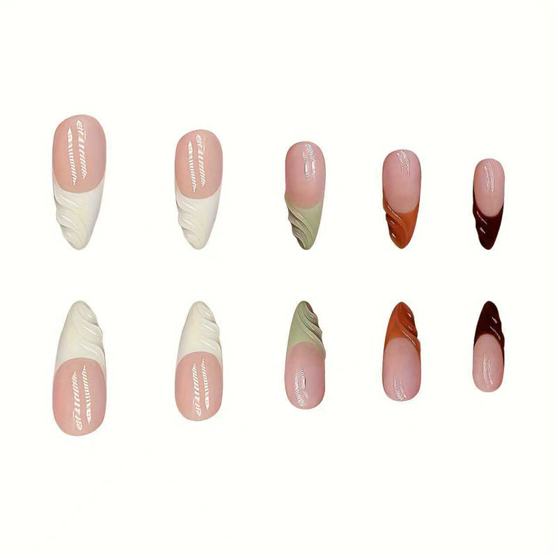 Artistic French Tip Press-On Nails with Curved Design Acalora