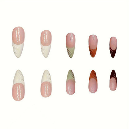 Artistic French Tip Press-On Nails with Curved Design Acalora
