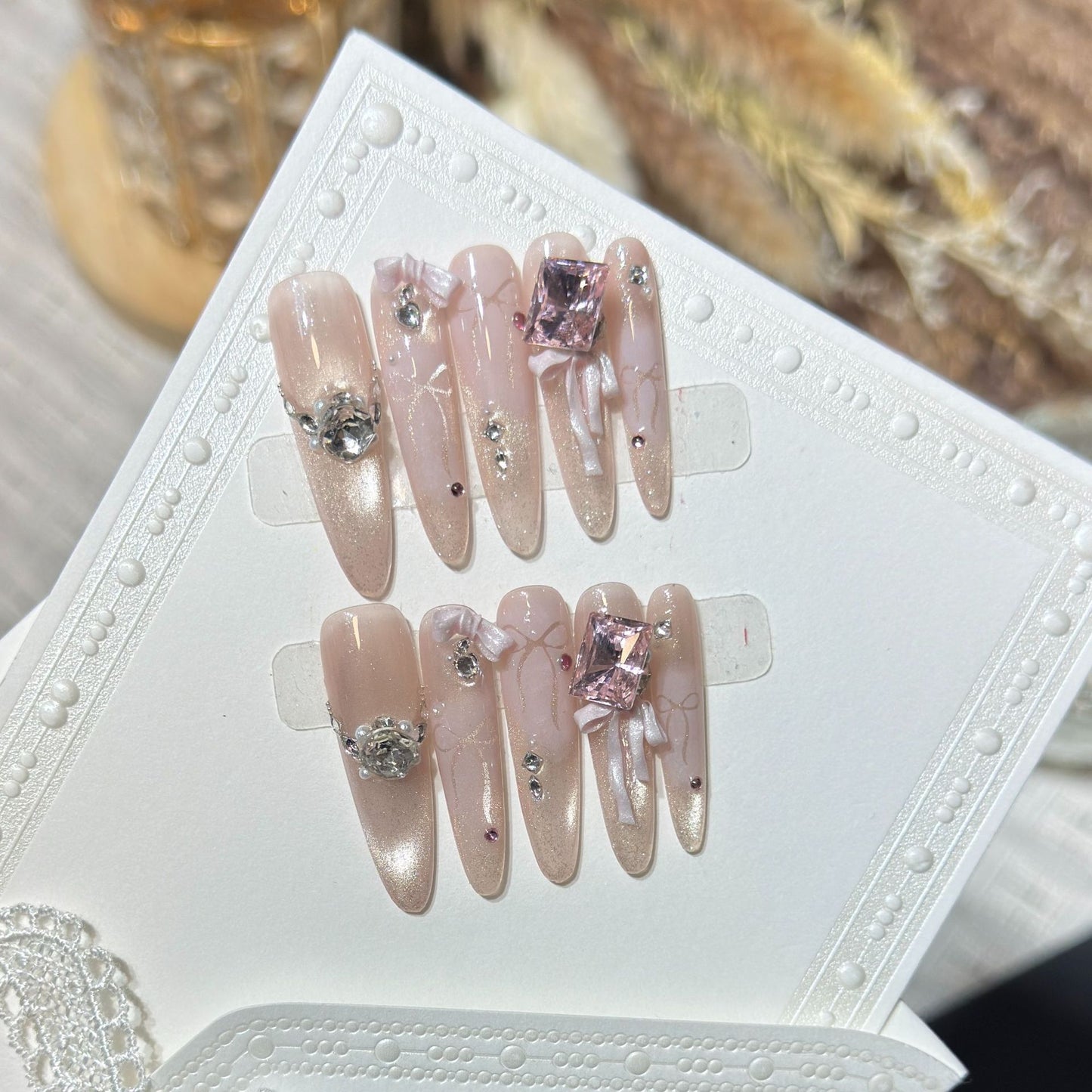 Ornate Rhinestone-Embellished Stiletto Press-On Nails Acalora