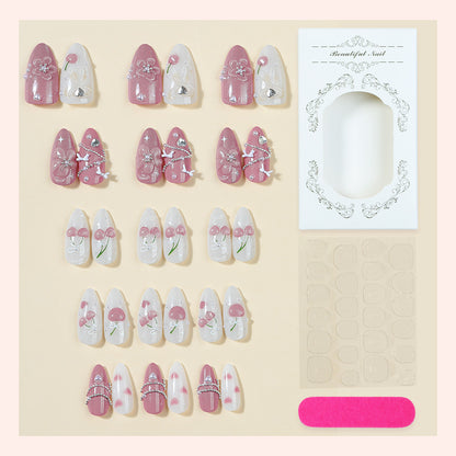 Premium Decorative Press-On Nail Art Set with Floral and Gem Accents Acalora