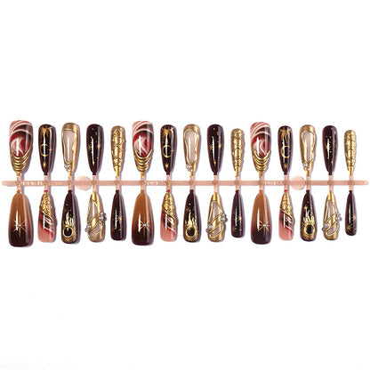 Decorative Press-On Nail Art Set with Glamorous Gold Accents Acalora