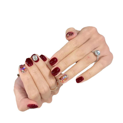 Elegant Press-On Nail Art Set with Gemstone Accents Acalora