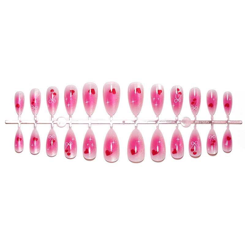 Charming Acrylic Press-On Nails Set with Heart and Bow Designs Acalora