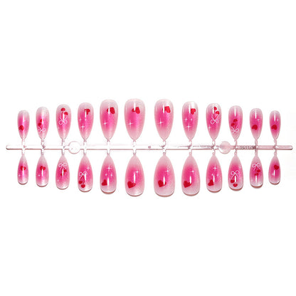 Charming Acrylic Press-On Nails Set with Heart and Bow Designs Acalora