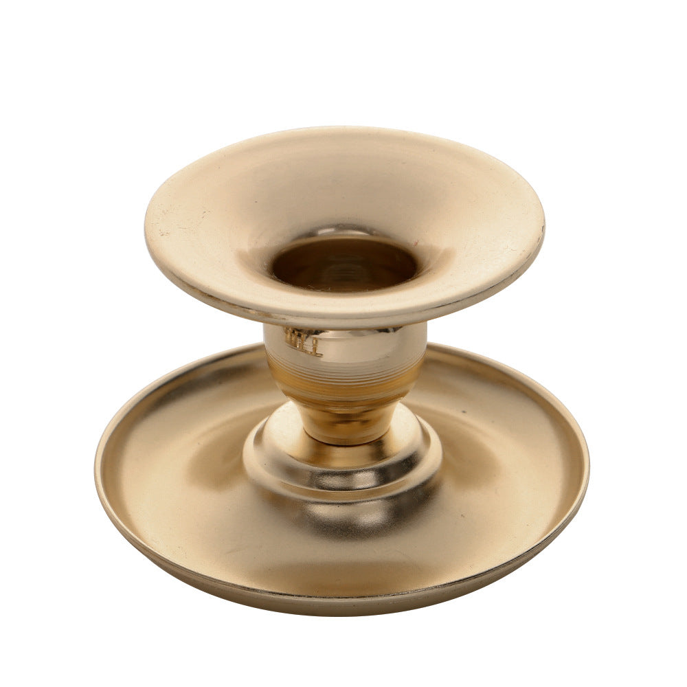 Vintage-Inspired Solid Metal Candlestick Holder with Wide Drip Tray and Flared Cup Acalora