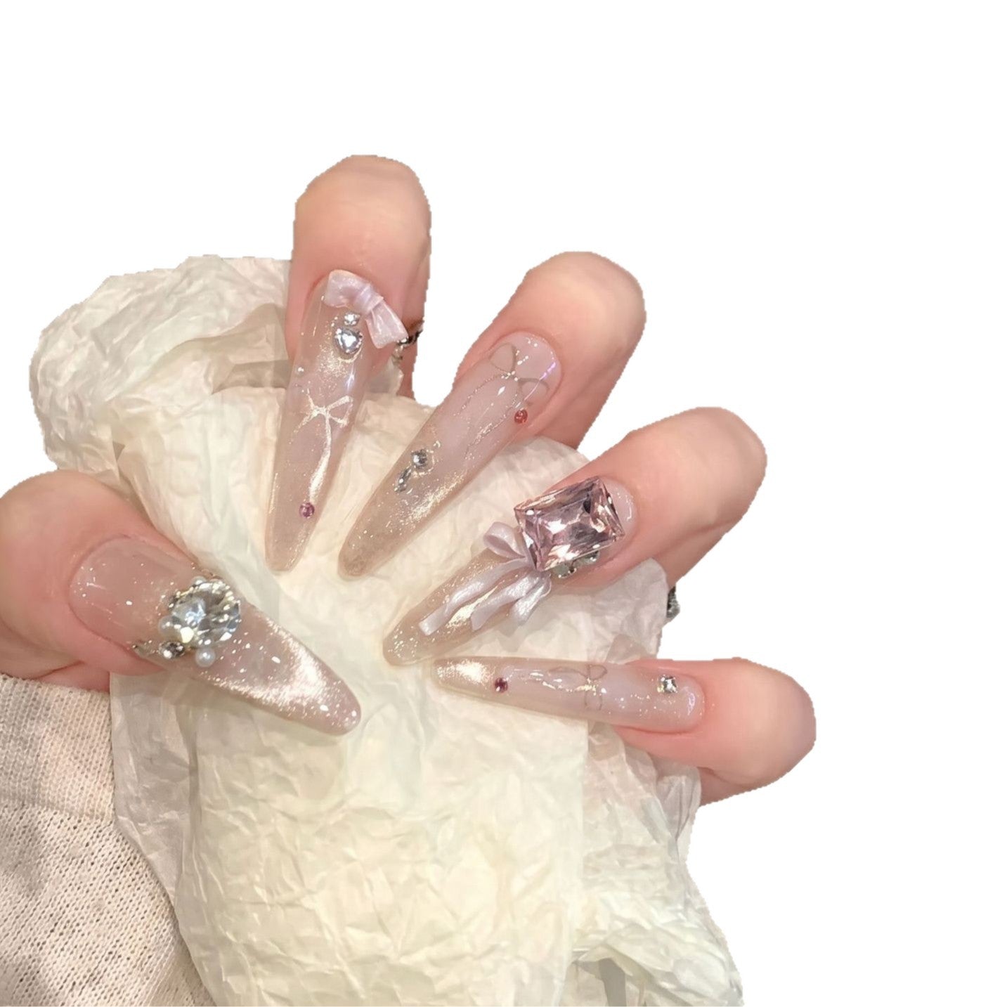 Ornate Rhinestone-Embellished Stiletto Press-On Nails Acalora