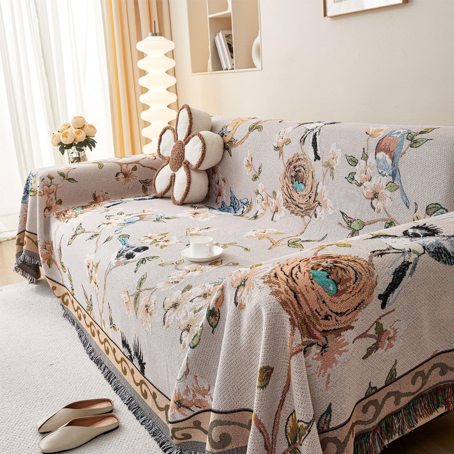 Artistic Floral Pattern Sofa Throw