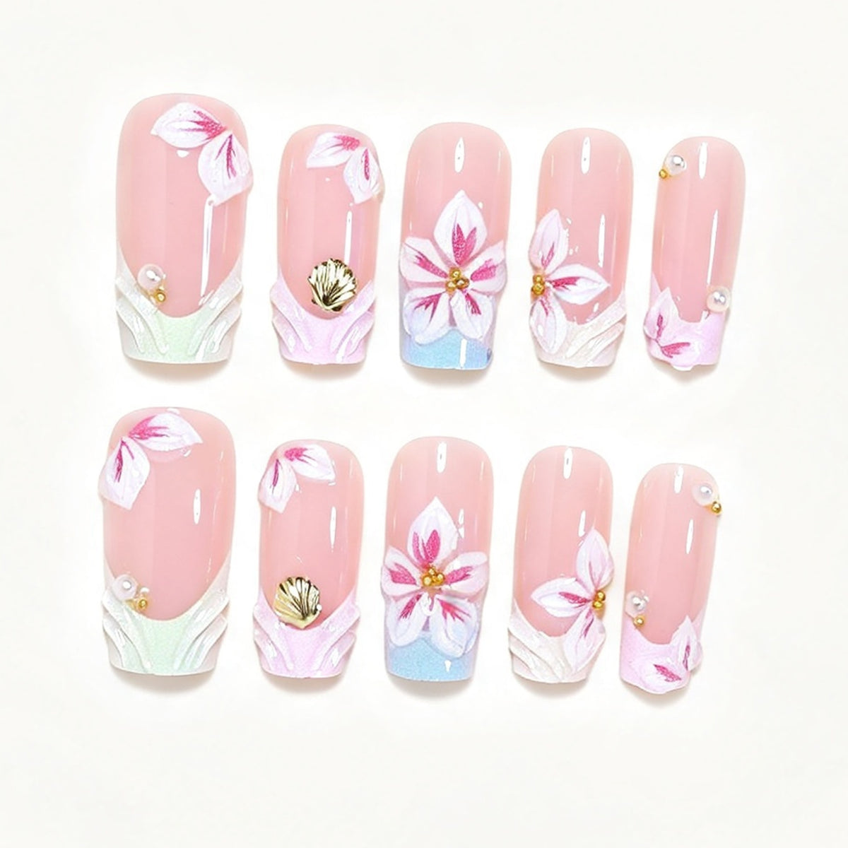 3D Floral Design Press-On Nail Art Acalora