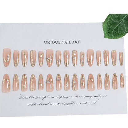 Artificial nail set with elegant gold design and sparkling applications Acalora