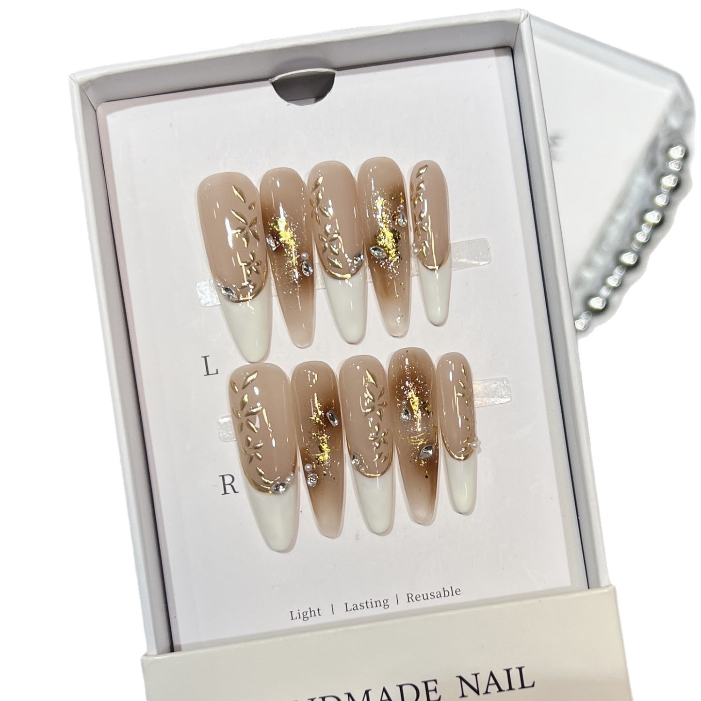 Elegant Stiletto Press-On Nail Set with Floral and Glitter Design Acalora