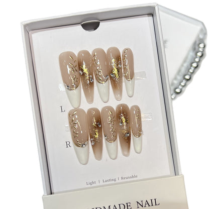 Elegant Stiletto Press-On Nail Set with Floral and Glitter Design Acalora