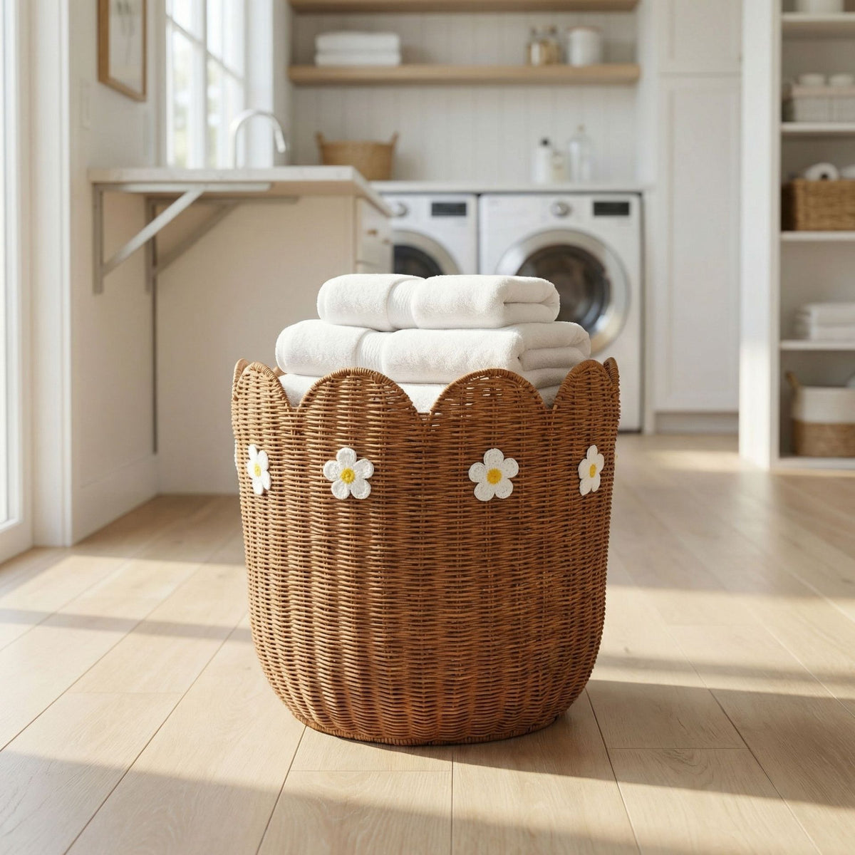 Rattan basket with flower motif Acalora