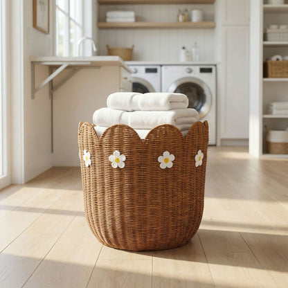 Rattan basket with flower motif Acalora