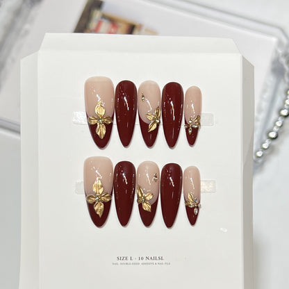 Premium Press-On Nail Art Set with Elegant Heart & Leaf Design Acalora