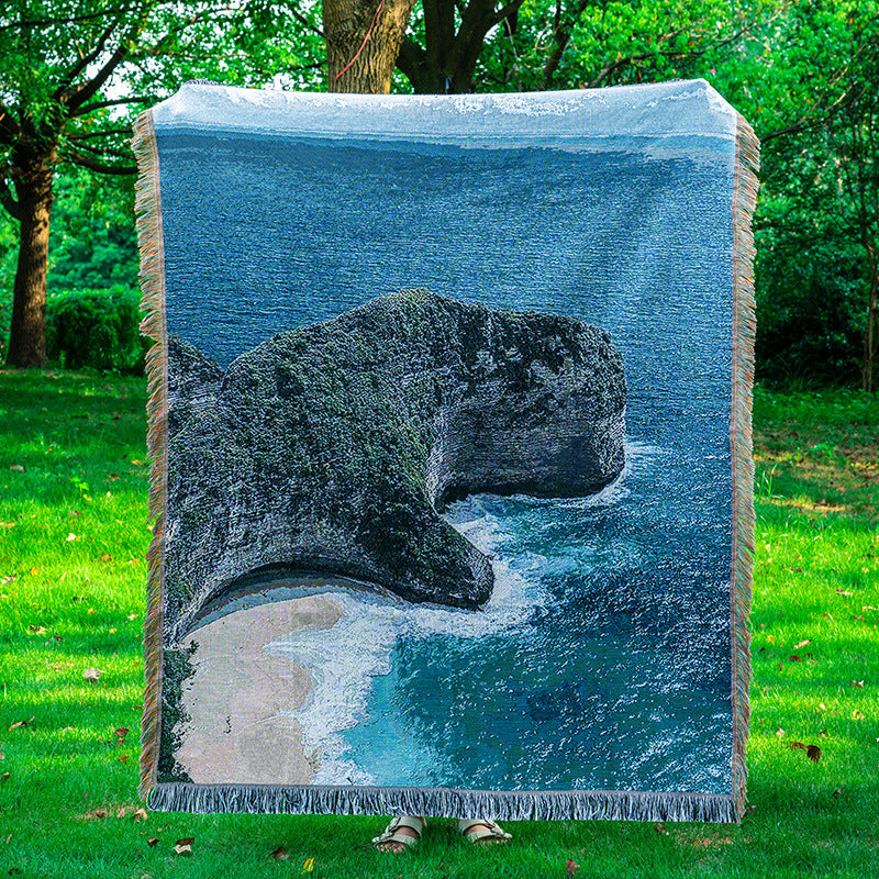 Landscape-Themed Woven Throw Blanket