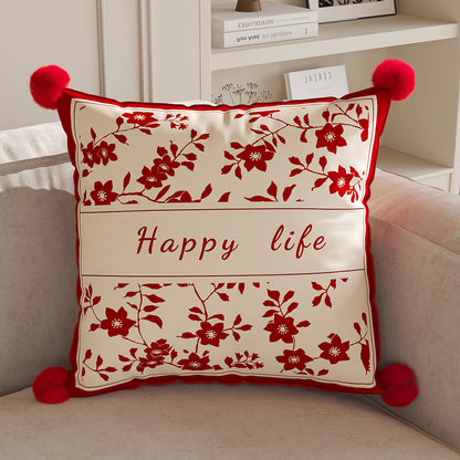 Decorative Floral Pom-Pom Throw Pillow