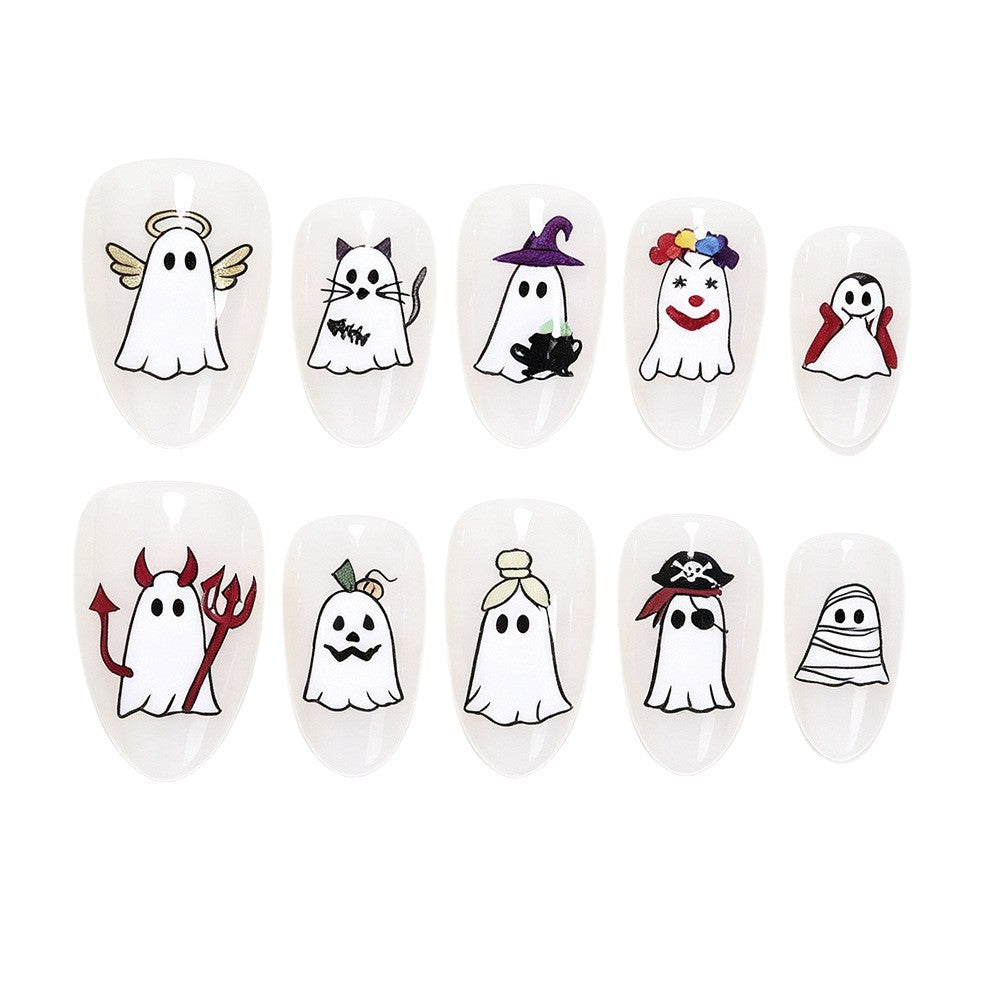 Halloween-Themed Ghost Design Press-On Nail Art Set Acalora