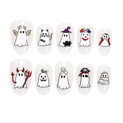 Halloween-Themed Ghost Design Press-On Nail Art Set Acalora