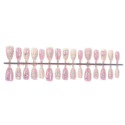Decorative Press-On Nail Art Set with Floral Accents Acalora