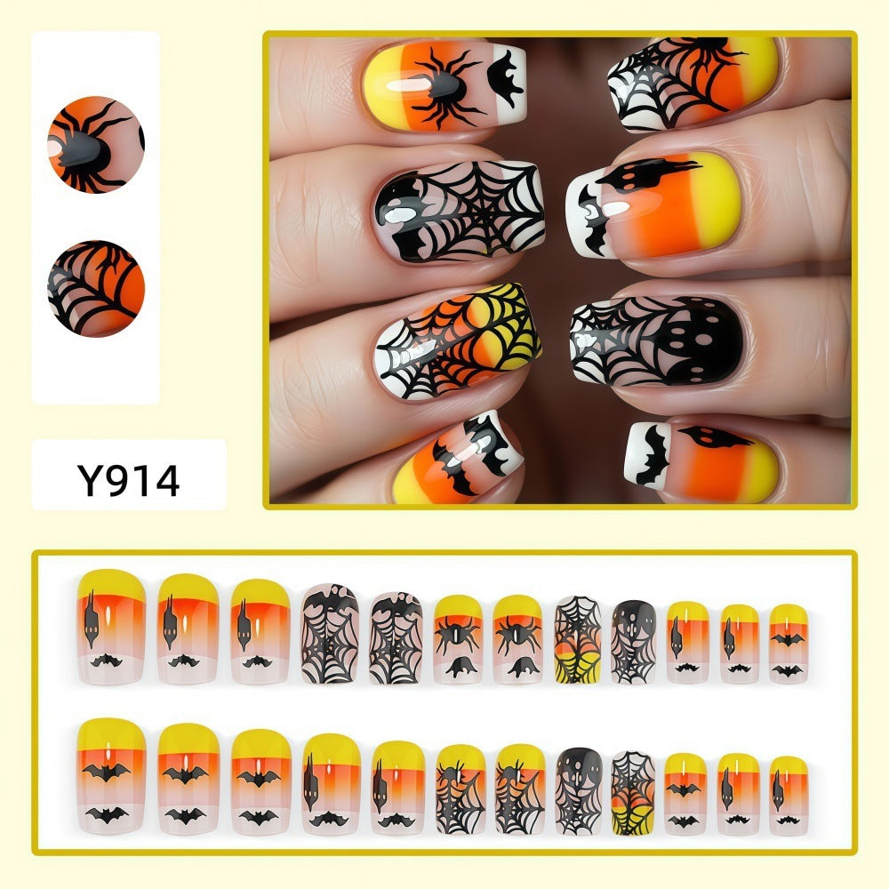 Creative Halloween-style artificial nails with spider and bat designs Acalora