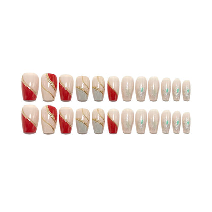 Artificial nails with elegant gold pattern and glitter accents Acalora