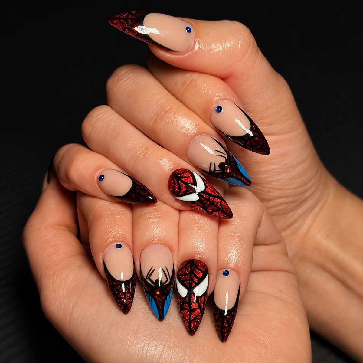 Themed Press-On Nail Set with Spider-Man Design Acalora