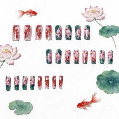 Artistic Water Lily and Koi Fish Nail Art Acalora
