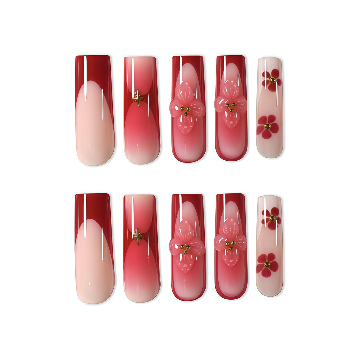 Floral Artistic Press-On Nail Design Acalora