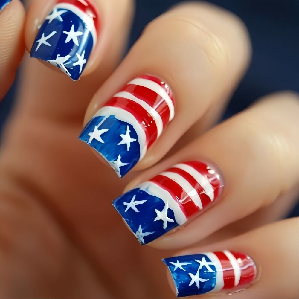 Artificial nails in patriotic Stars and Stripes design Acalora