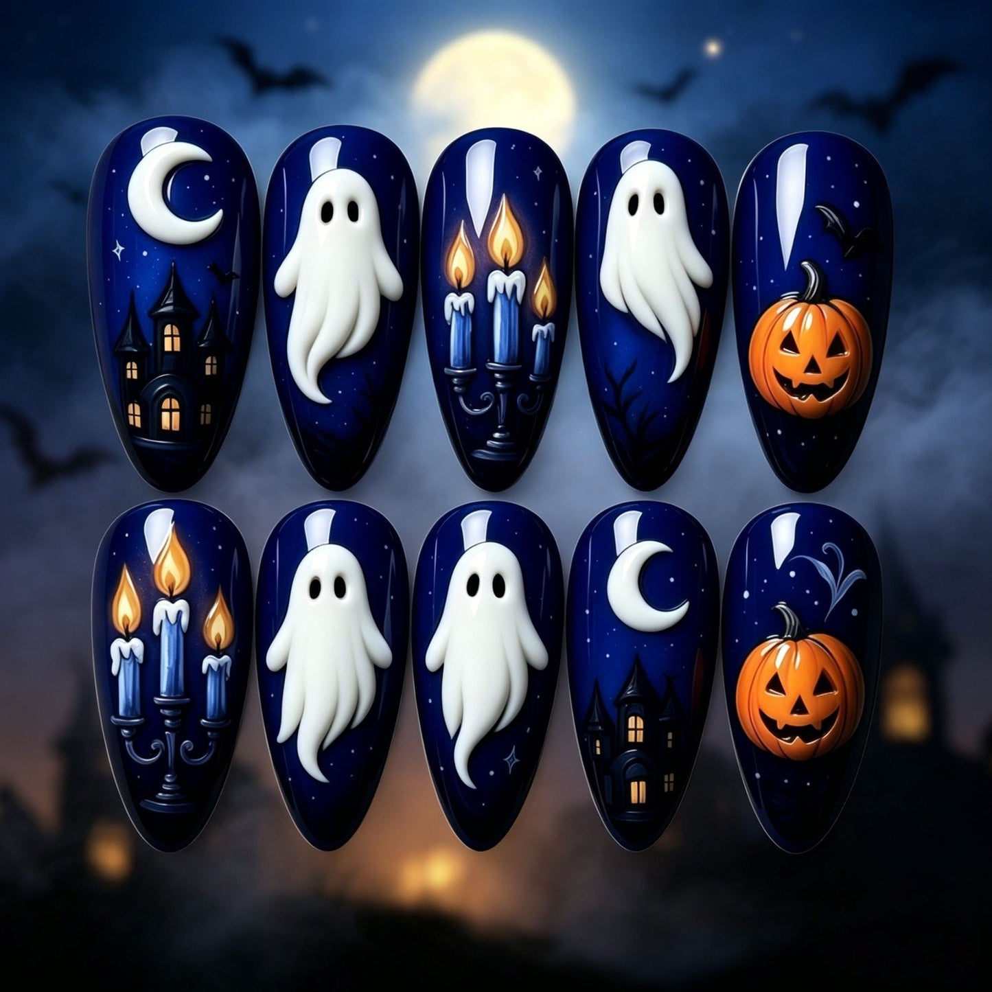 Artificial nails in festive Halloween design Acalora
