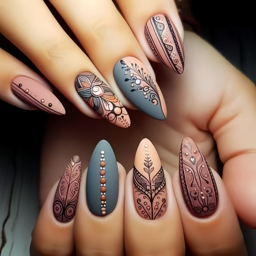 Creative Nail Art Set with Hand-Drawn Patterns Acalora