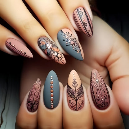 Creative Nail Art Set with Hand-Drawn Patterns Acalora