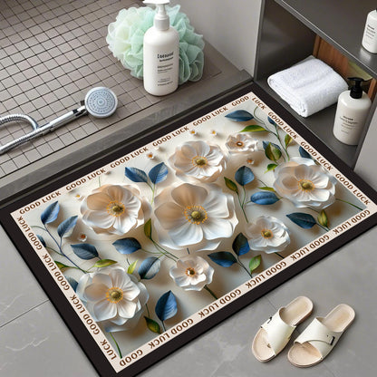 Floral Patterned Memory Foam Bath Mat Acalora