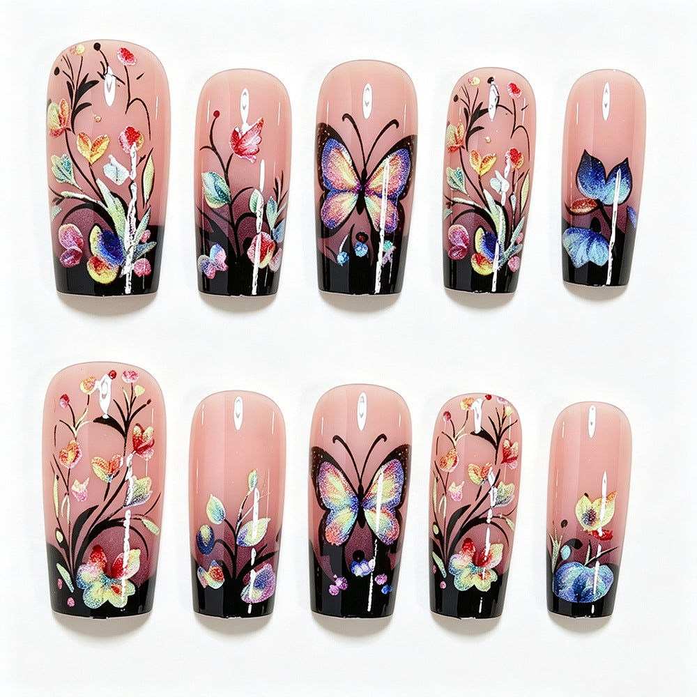 Artistic Floral and Butterfly Press-On Nail Art Acalora