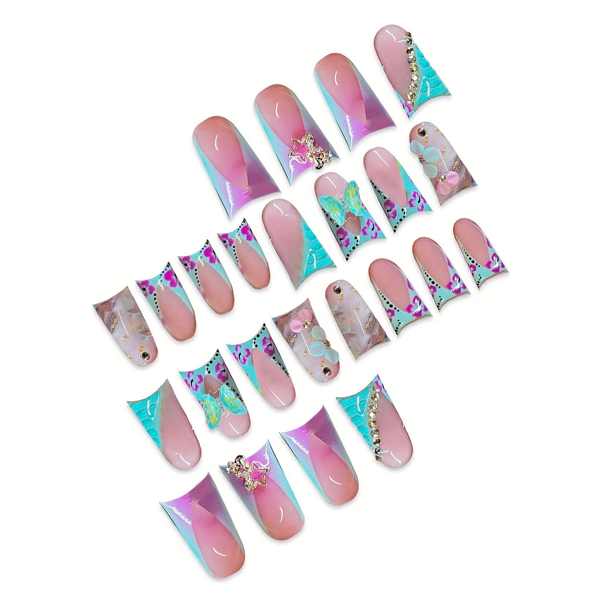 Artistic 3D Floral Press-On Nail Art Acalora
