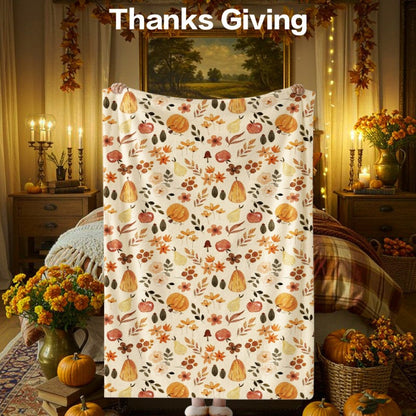 Thanksgiving-Themed Cozy Fleece Blanket