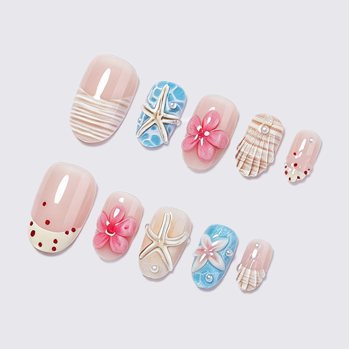 Coastal-Themed Press-On Nail Art Set Acalora