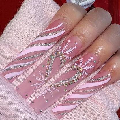 Decorative Press-On Nail Art Set with Elegant Floral and Shimmer Design Acalora