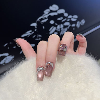 Decorative Press-On Nail Design with Gemstone Accents Acalora
