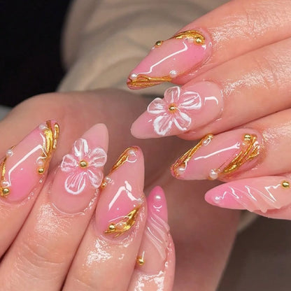 Decorative Press-On Nail Art with Floral Designs Acalora