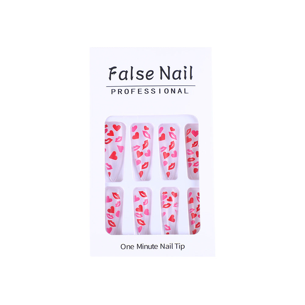 Artificial nail tips with heart motifs Acalora