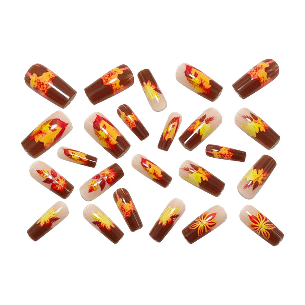 Artificial nails in elegant autumn design with leaf motifs Acalora