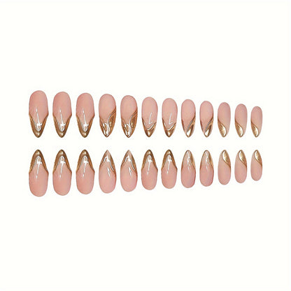Elegant Stiletto Press-On Nails with Gold Accent Tips Acalora