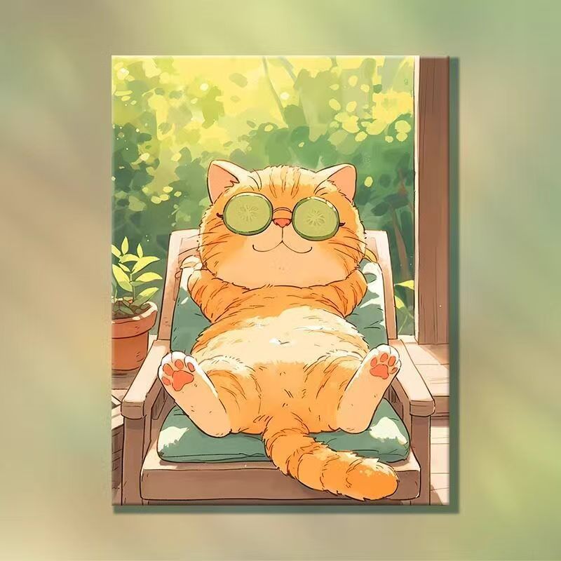 Playful Cartoon Cat Illustration Wall Art