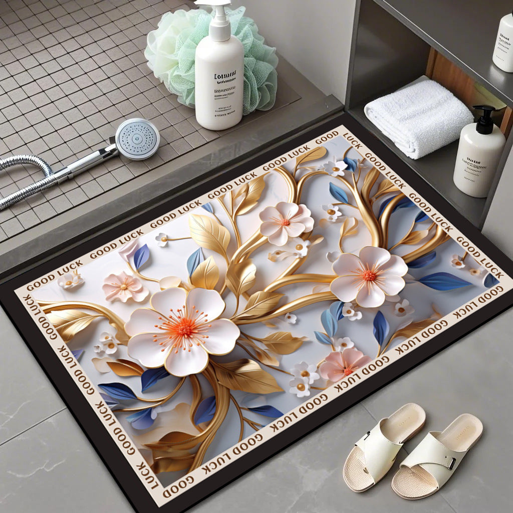 Floral Patterned Comfort Bath Mat Acalora