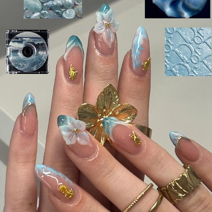 Decorative Press-On Nail Art Set with Elegant Floral Design Acalora