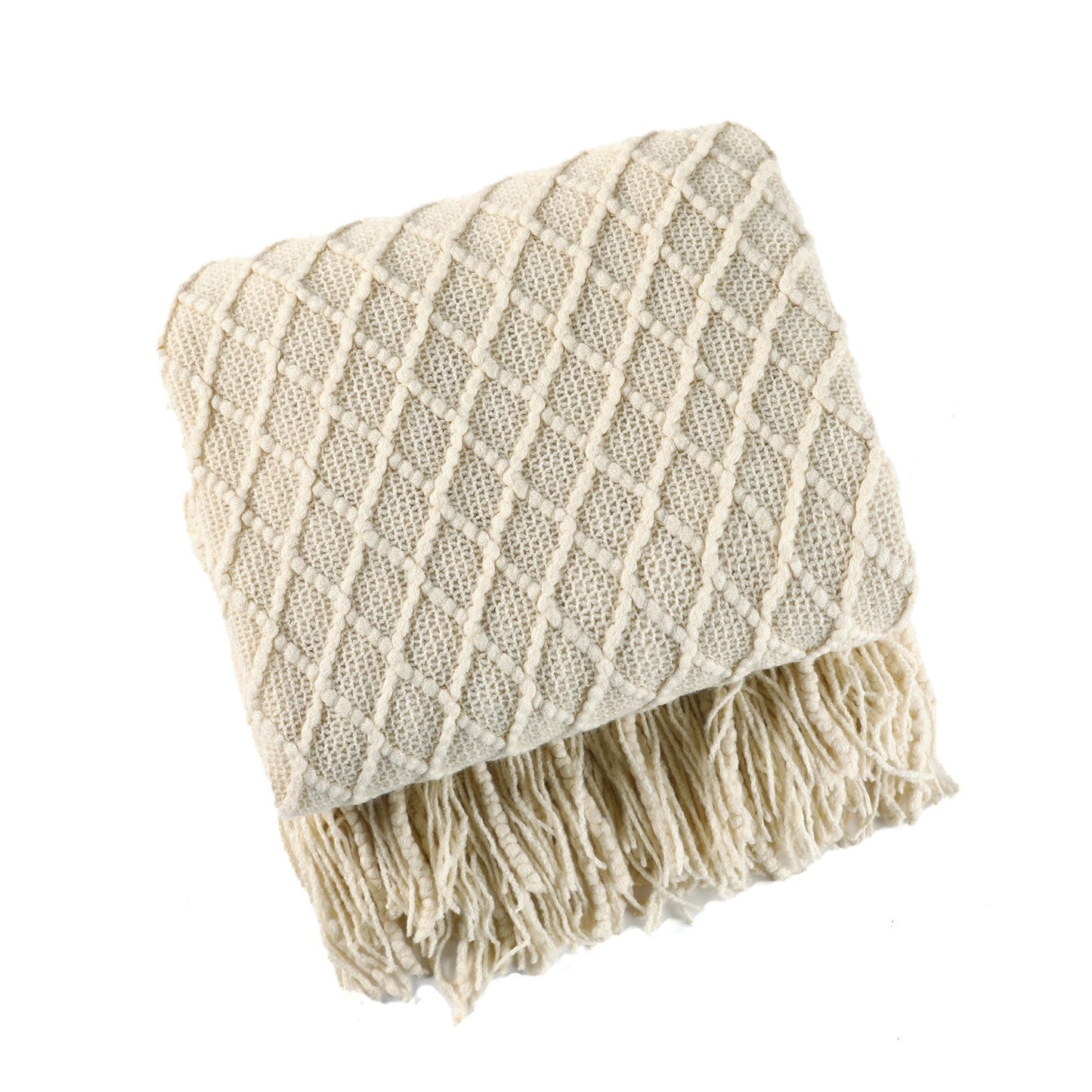 Cable Knit Fringe Throw Blanket