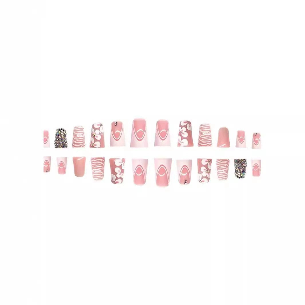 Decorative Press-On Nail Set with Rhinestone Accents Acalora