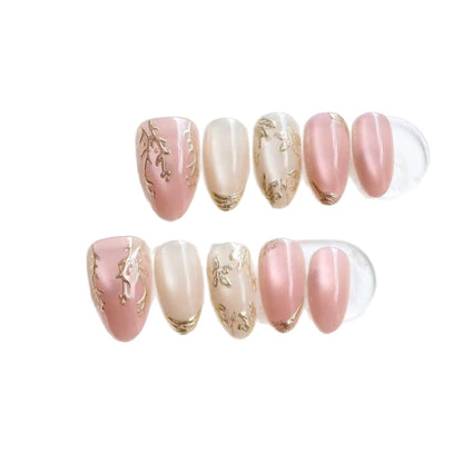 Elegant Press-On Nail Art Set with Gold Leaf Accents Acalora