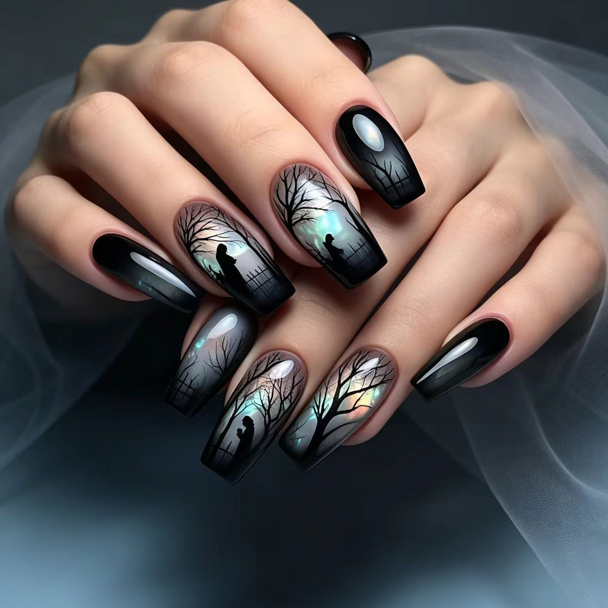 Artistic Night Scene Nail Art Acalora